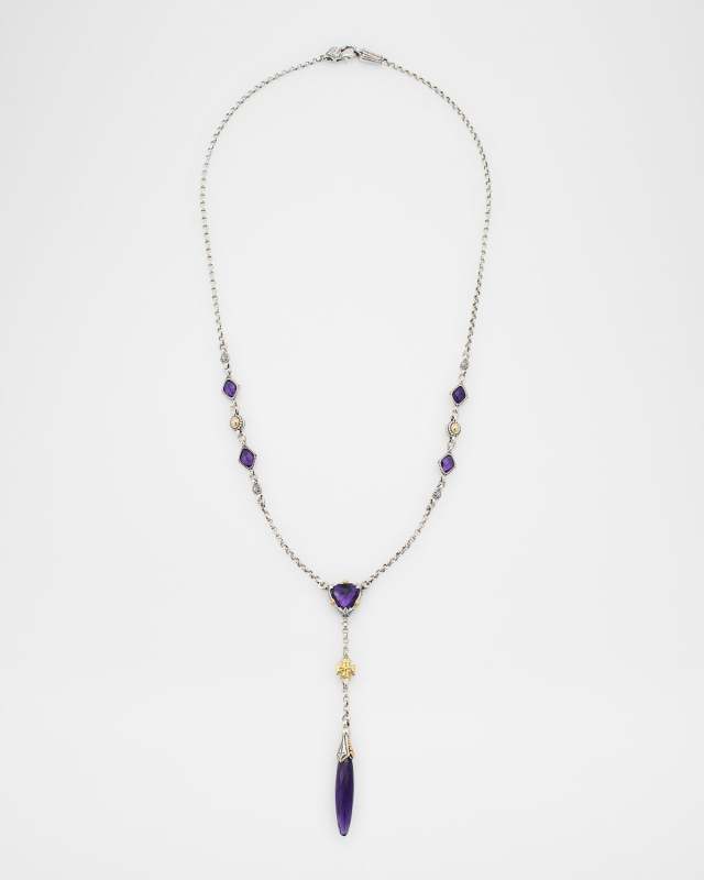 Anthos Cross and Dagger Drop Dark Amethyst Quartz Necklace